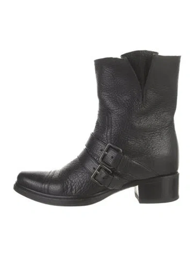 Pre-owned Miu Miu Leather Moto Boots In Black
