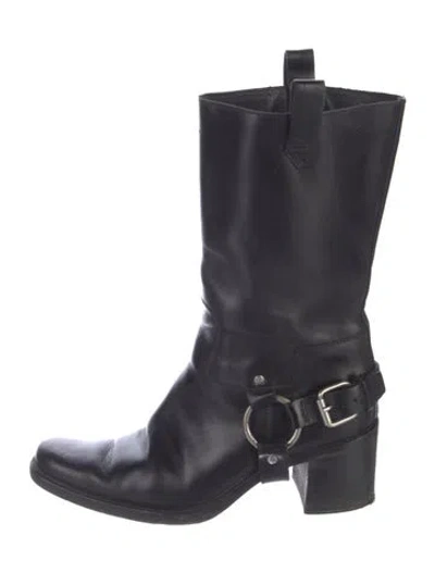 Pre-owned Miu Miu Leather Moto Boots In Black