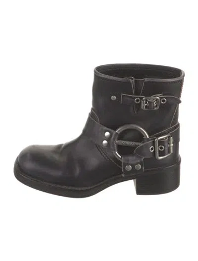 Pre-owned Miu Miu Leather Moto Boots In Black