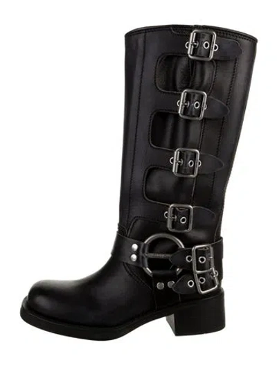 Pre-owned Miu Miu Leather Moto Boots In Black