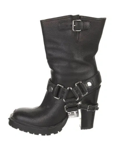 Pre-owned Miu Miu Leather Moto Boots In Black