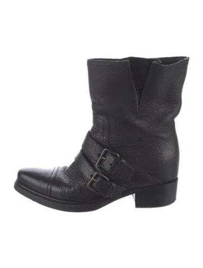 Pre-owned Miu Miu Leather Moto Boots In Black