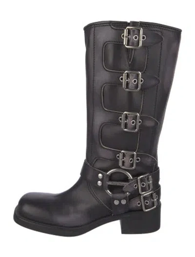 Pre-owned Miu Miu Leather Moto Boots In Black