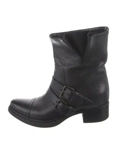 Pre-owned Miu Miu Leather Moto Boots In Black