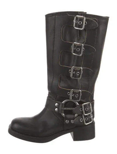 Pre-owned Miu Miu Leather Moto Boots In Black