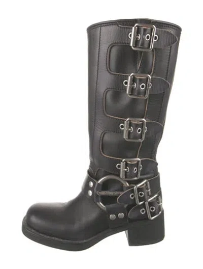 Pre-owned Miu Miu Leather Moto Boots In Black