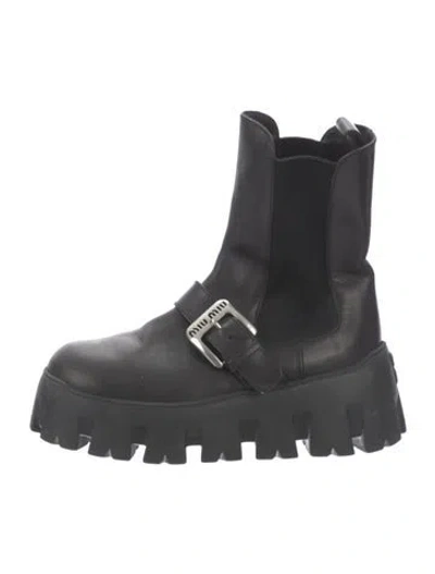 Pre-owned Miu Miu Leather Moto Boots In Black
