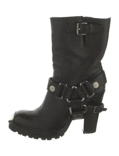 Pre-owned Miu Miu Leather Moto Boots In Black