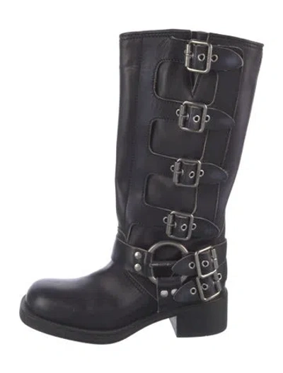 Pre-owned Miu Miu Leather Moto Boots In Blue