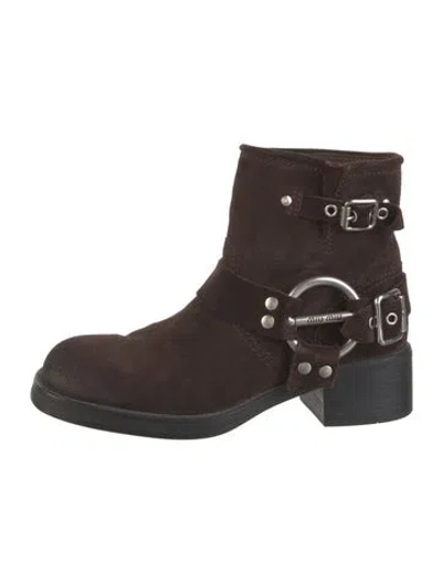 Pre-owned Miu Miu Leather Moto Boots In Brown