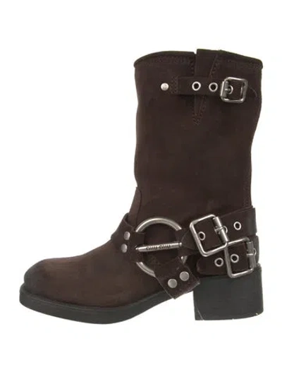 Pre-owned Miu Miu Leather Moto Boots In Brown