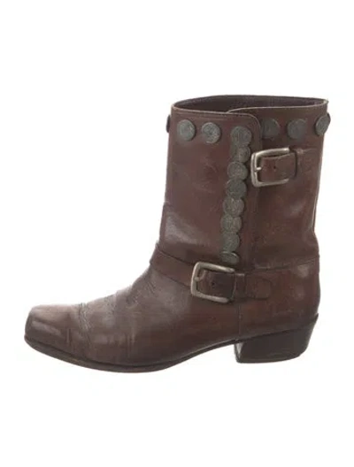 Pre-owned Miu Miu Leather Moto Boots In Brown