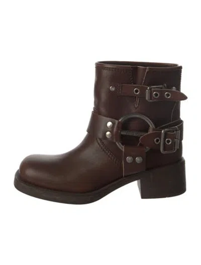 Pre-owned Miu Miu Leather Moto Boots In Brown