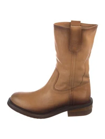 Pre-owned Miu Miu Leather Moto Boots In Brown