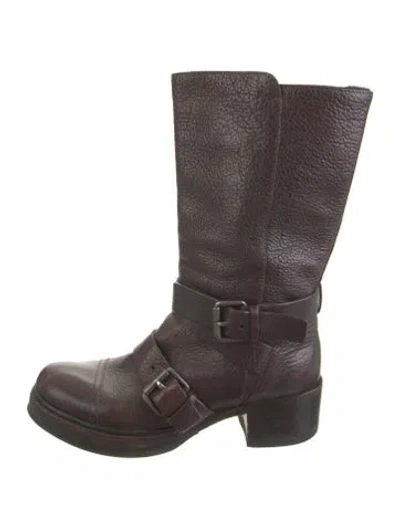 Pre-owned Miu Miu Leather Moto Boots In Brown