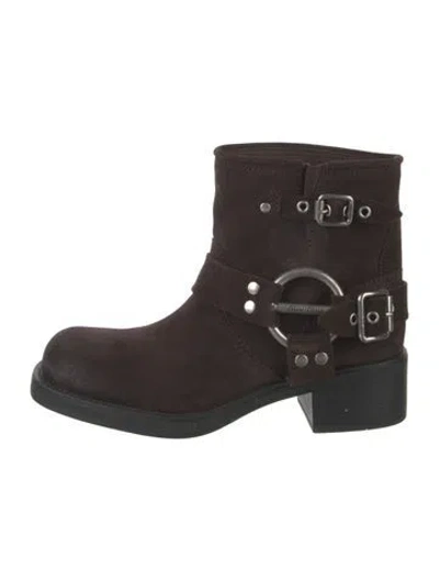 Pre-owned Miu Miu Leather Moto Boots In Brown