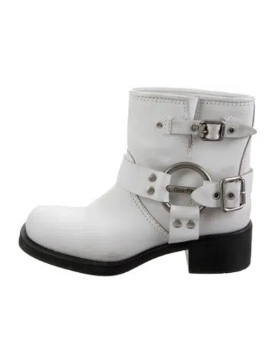 Pre-owned Miu Miu Leather Moto Boots In Silver