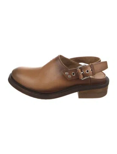 Pre-owned Miu Miu Leather Mules In Brown