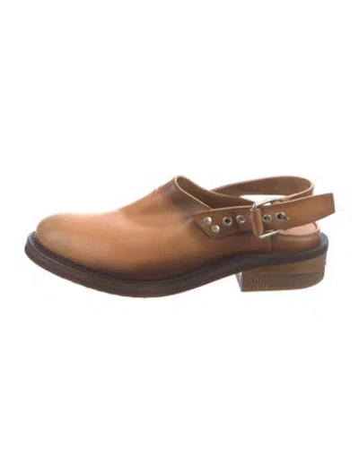 Pre-owned Miu Miu Leather Mules In Brown