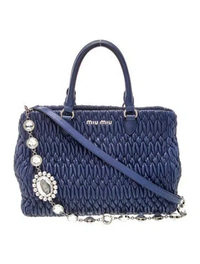 Pre-owned Miu Miu Leather Nappa Crystal Matelassé In Blue