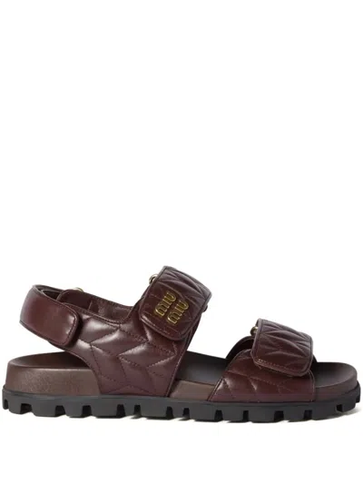 Miu Miu Sporty Matelassé Nappa Leather Sandals In Briarwood