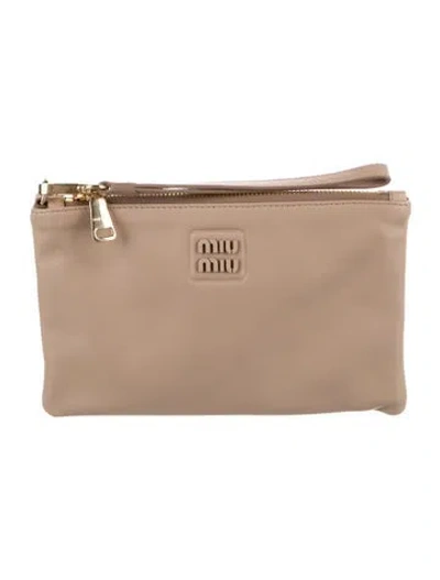 Pre-owned Miu Miu Leather Nappa Wristlet Clutch In Neutral