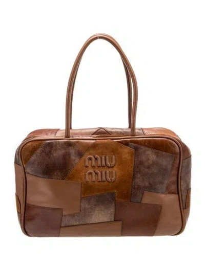 Pre-owned Miu Miu Leather Patchwork Beau 20 In Brown