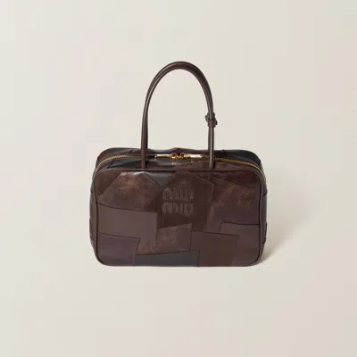 Miu Miu Leather Patchwork Beau Bag In Brown