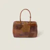 Miu Miu Leather Shopping Bag Featuring Double Handles In Cognac