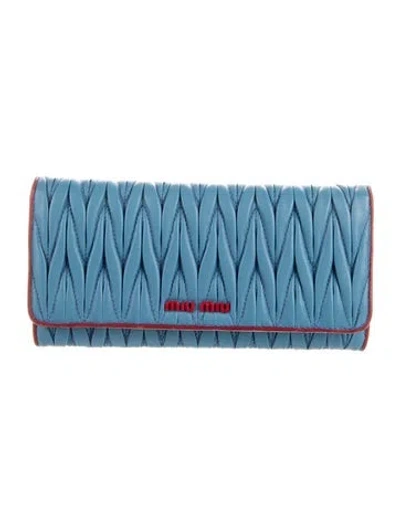 Pre-owned Miu Miu Leather Patterned Continental Wallet In Blue
