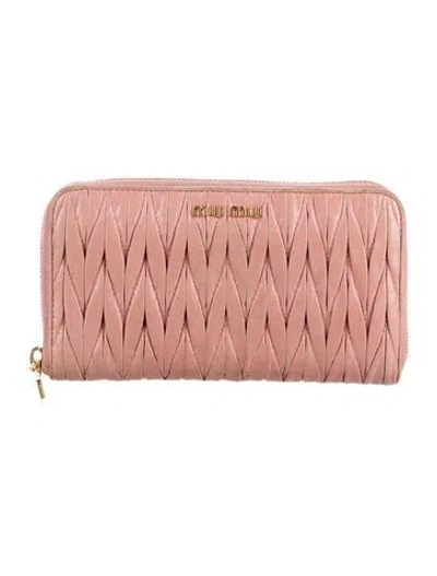 Pre-owned Miu Miu Leather Patterned Continental Wallet In Pink