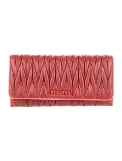 Pre-owned Miu Miu Leather Patterned Continental Wallet W/ Tags In Red
