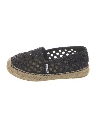 Pre-owned Miu Miu Leather Patterned Espadrilles In Black