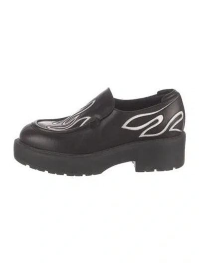Pre-owned Miu Miu Leather Patterned Loafers In Black