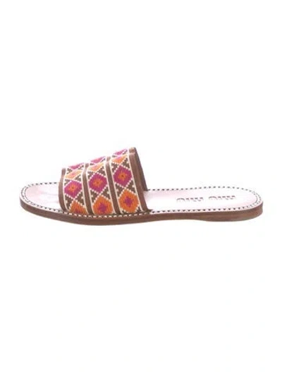 Pre-owned Miu Miu Leather Patterned Slides In Brown