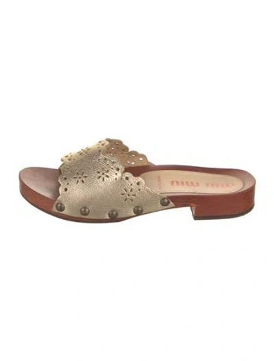 Pre-owned Miu Miu Leather Patterned Slides In Brown