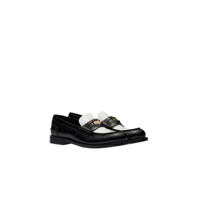 Miu Miu Two-tone Brushed Leather Penny Loafers In Black