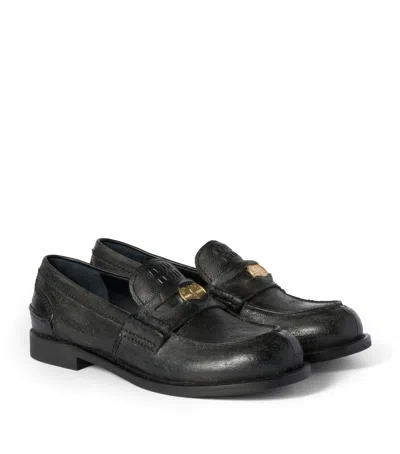 Miu Miu Leather Penny Loafers In Black