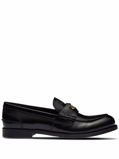 Miu Miu Leather Penny Loafers In Nero