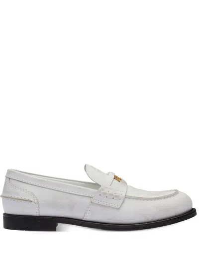 Miu Miu Patent Leather Penny Loafers In White