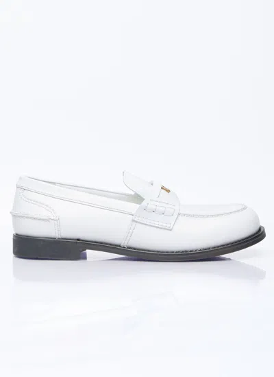 Miu Miu Leather Penny Loafers In White