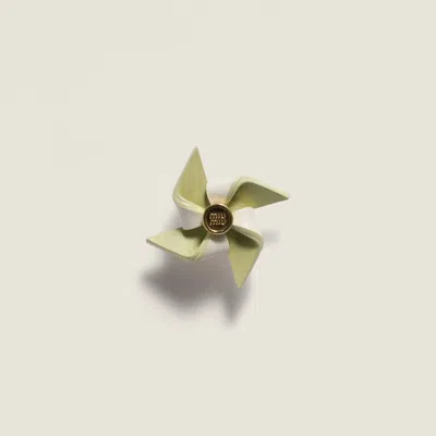 Miu Miu Leather Pinwheel Brooch In Green
