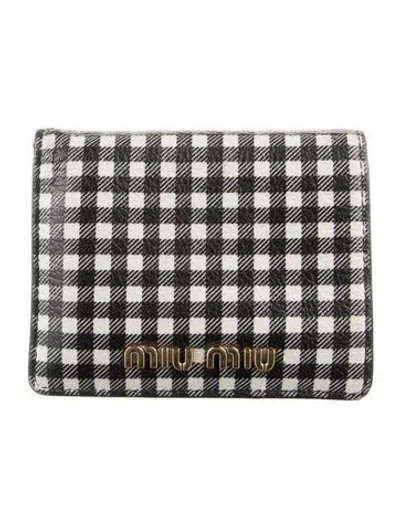 Pre-owned Miu Miu Leather Plaid Print Compact Wallet In Multi