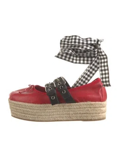 Pre-owned Miu Miu Leather Plaid Print Espadrilles In Black/red