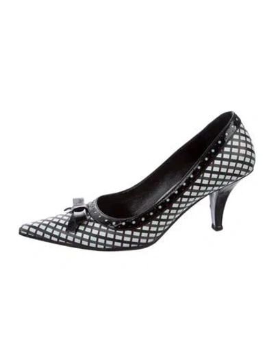 Pre-owned Miu Miu Leather Plaid Print Pumps In Blue