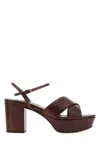 Miu Miu Leather Platform Sandals With 3.5 Cm Plateau And 7.5 Cm Heel In Brown