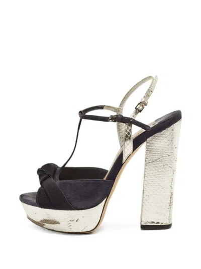 Pre-owned Miu Miu Leather Platform Sandals In Blue