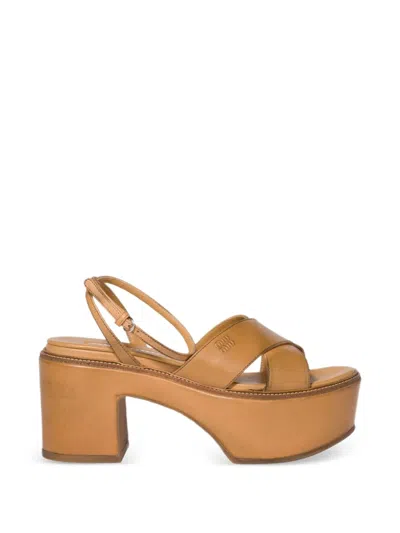 Miu Miu Waxed Leather Platform Sandals In Brown