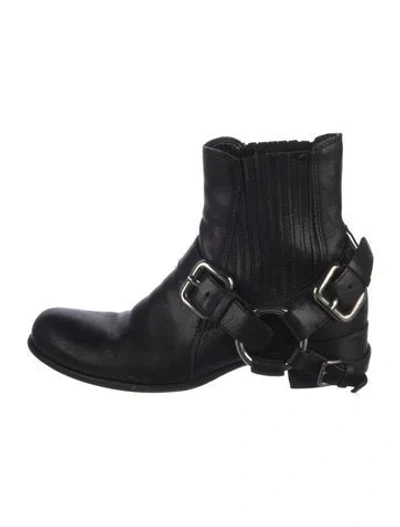 Pre-owned Miu Miu Leather Pleated Accents Moto Boots In Black