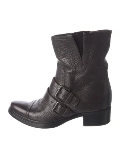 Pre-owned Miu Miu Leather Pleated Accents Moto Boots In Brown